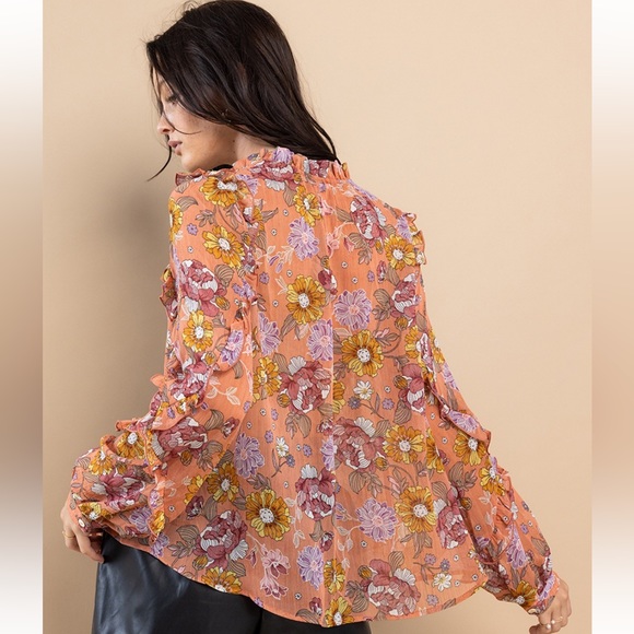 35 Boho Flower Print Front Tie Blouse - Picture 4 of 5